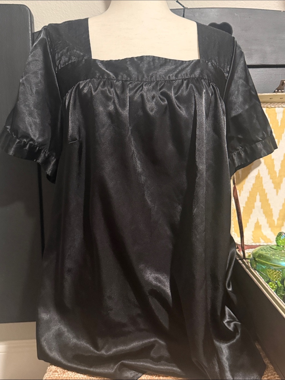 Lane Bryant Black Satin Square-Neck Blouse